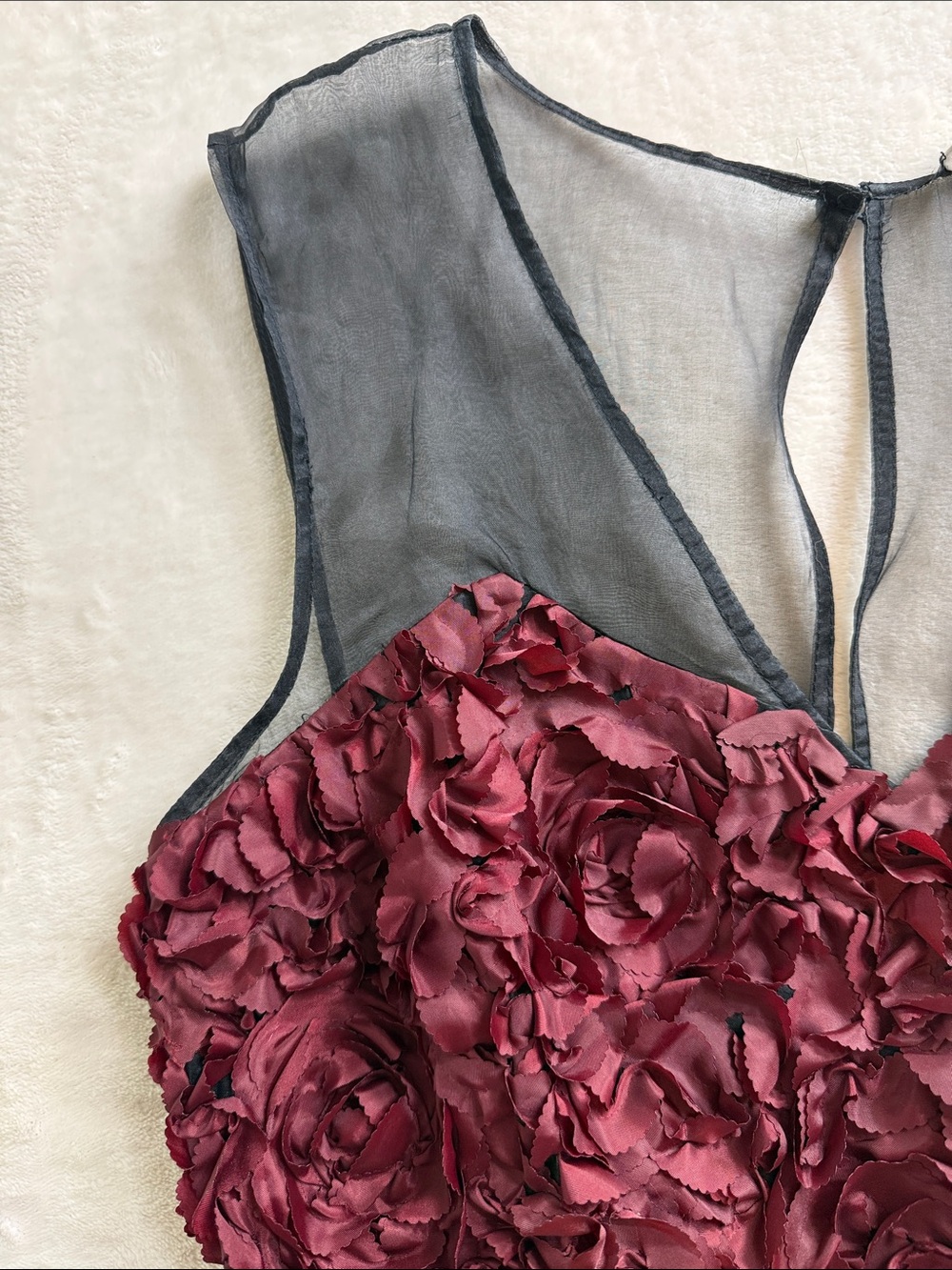 NWT Tracy Reese Burgundy Silk Rosette Floral Cocktail Dress Illusion Mesh Size 8 - Picture 13 of 16